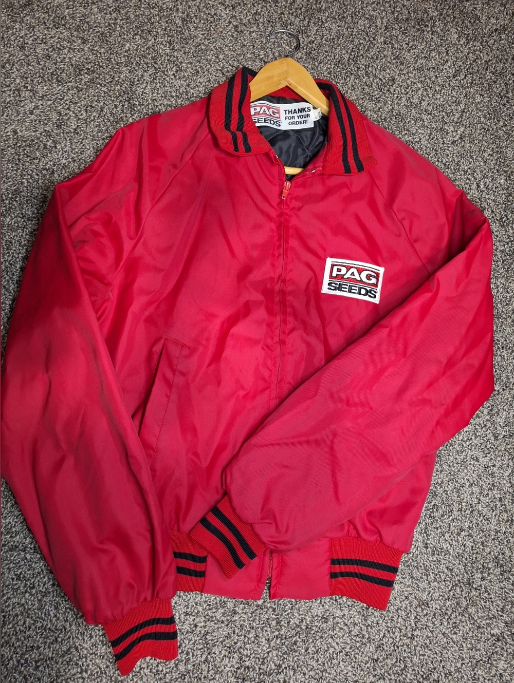 Vintage 70s PAG seeds collared light quilt lined jacket Red farmer workwear M